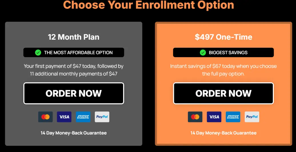 ONLINE SUCCESS COACHING  ENROLLMENT OPTIONS BUTTON